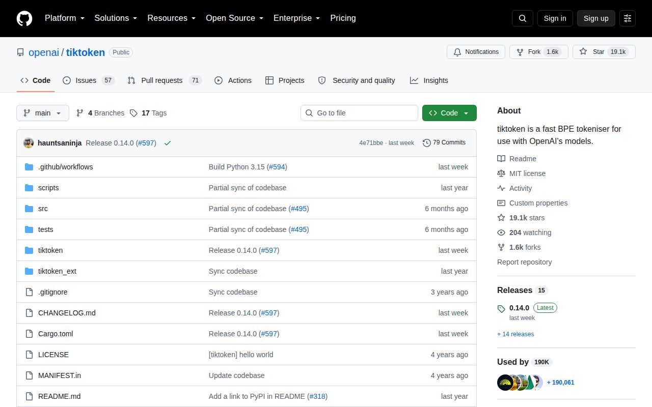 Screenshot of tiktoken documentation