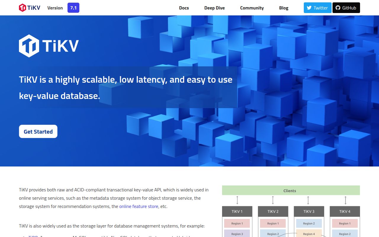 Screenshot of tikv (tikv.org)