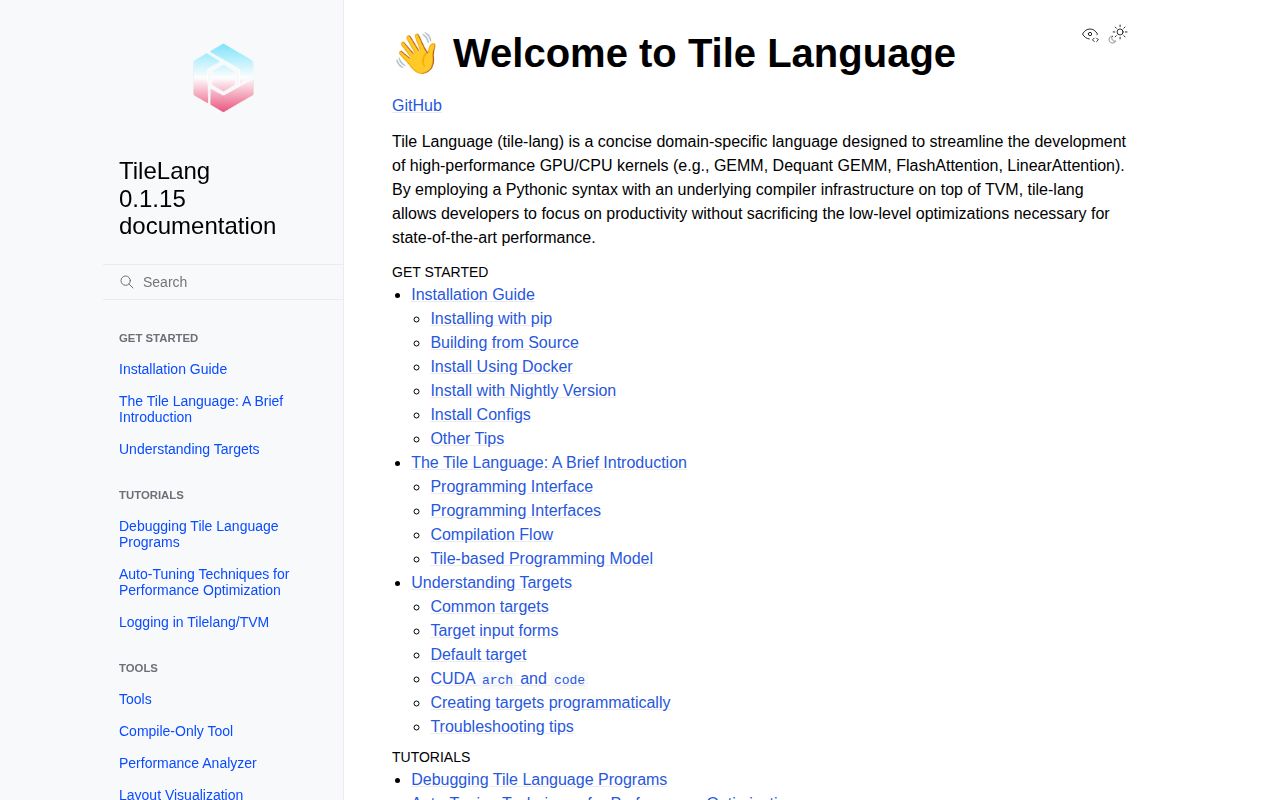 Screenshot of tilelang (tilelang.com)