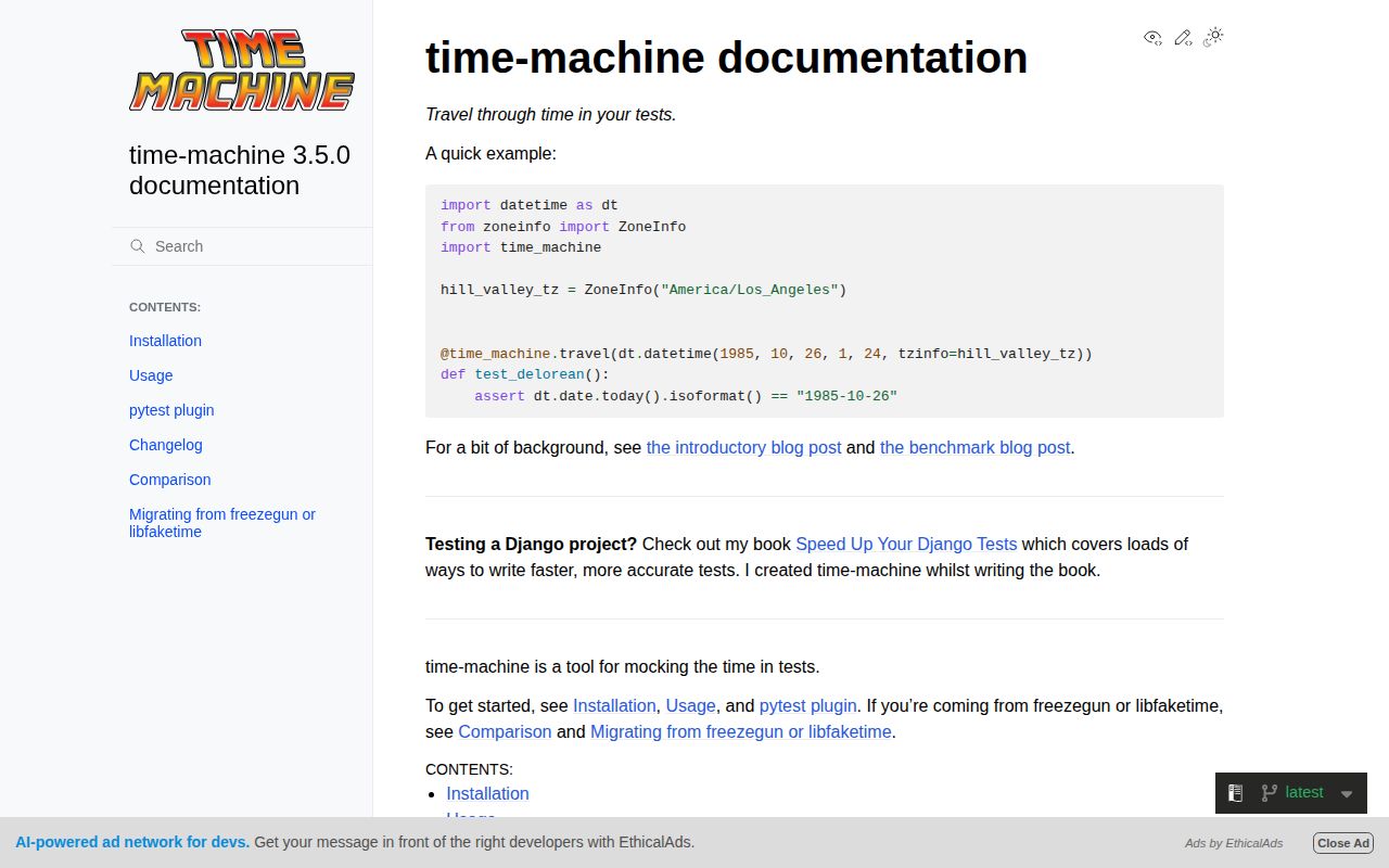 Screenshot of time-machine documentation