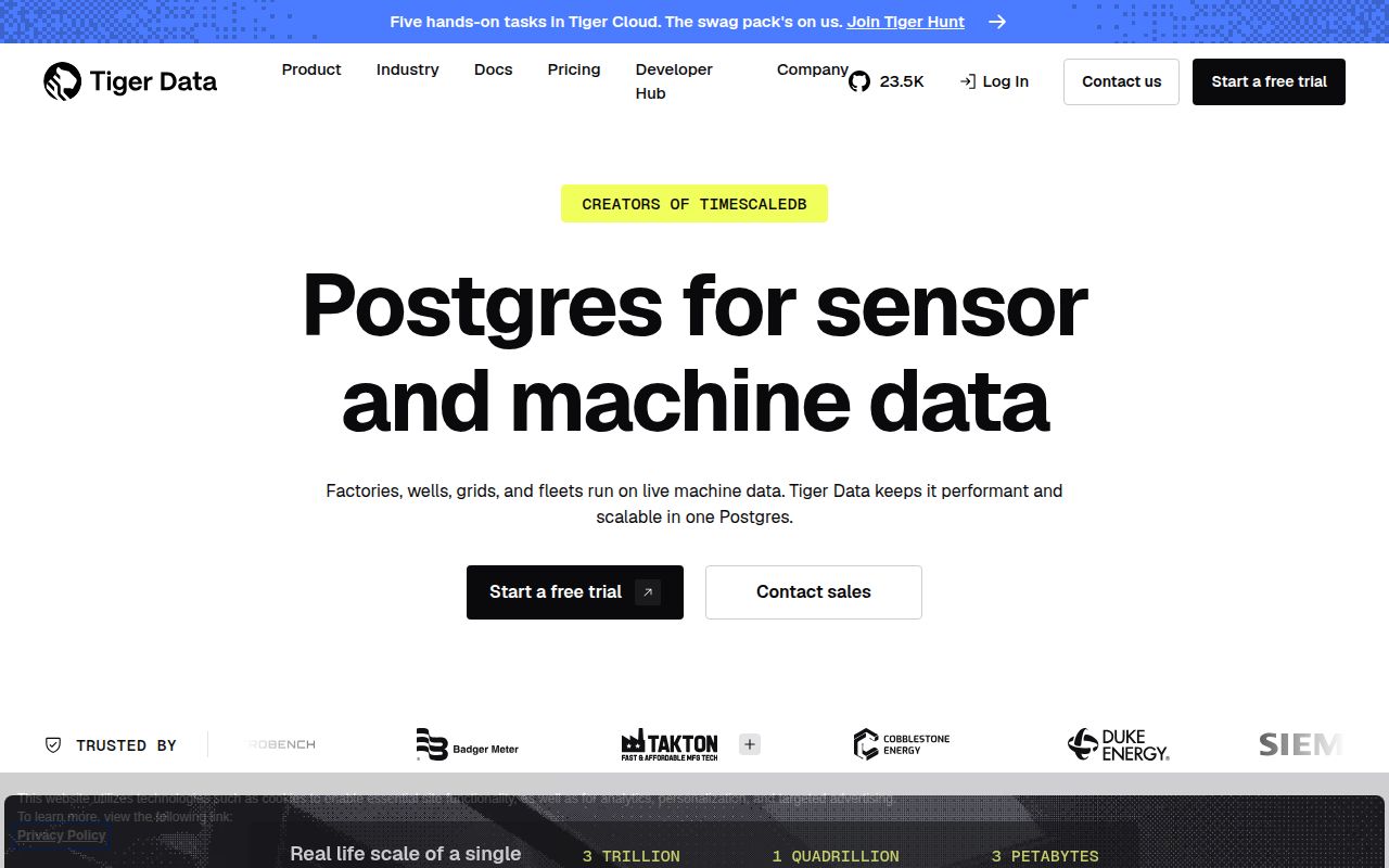 Screenshot of timescaledb (www.tigerdata.com)
