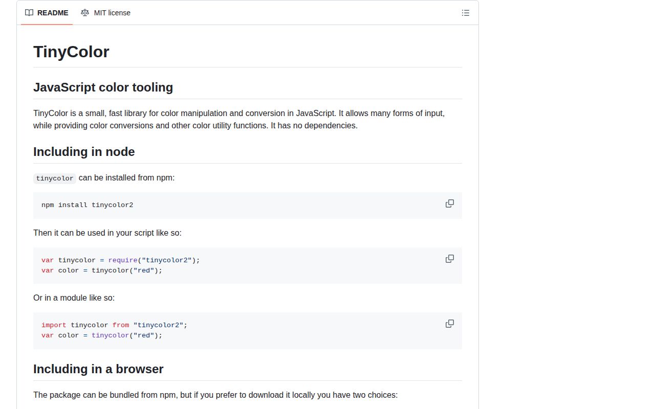 Screenshot of tinycolor2 documentation