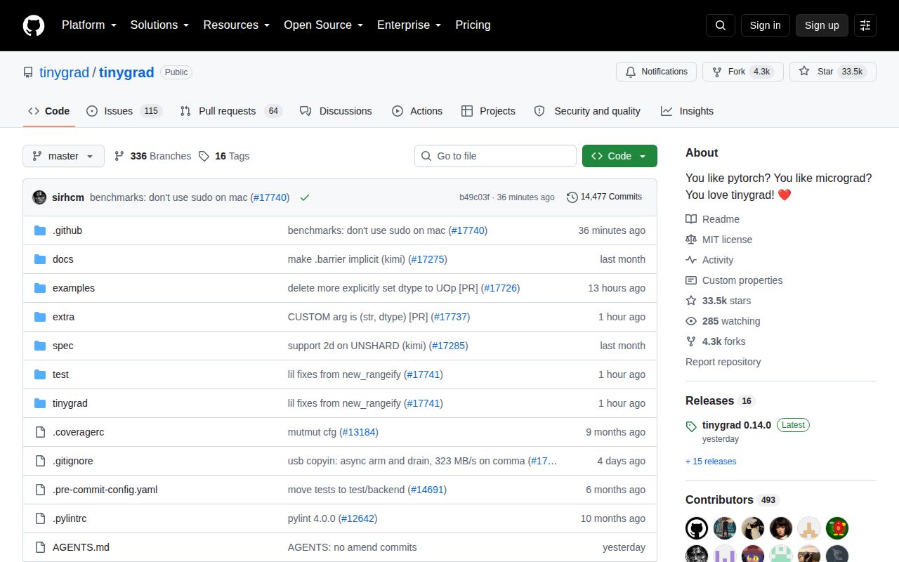 Screenshot of tinygrad (github.com/tinygrad/tinygrad)