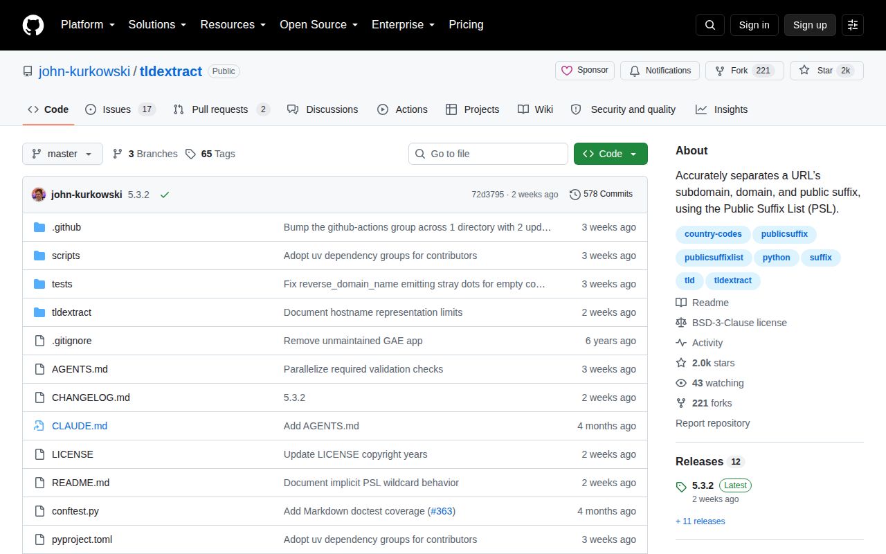 Screenshot of tldextract documentation