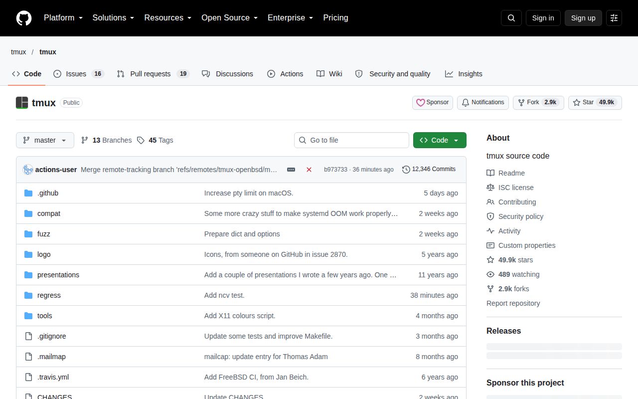 Screenshot of tmux (github.com/tmux/tmux)