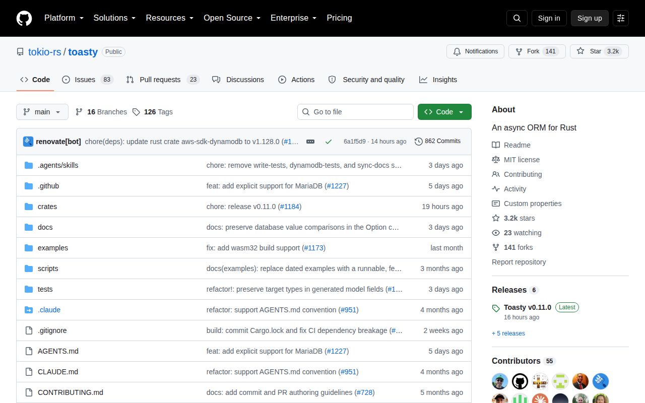 Screenshot of toasty (github.com/tokio-rs/toasty)
