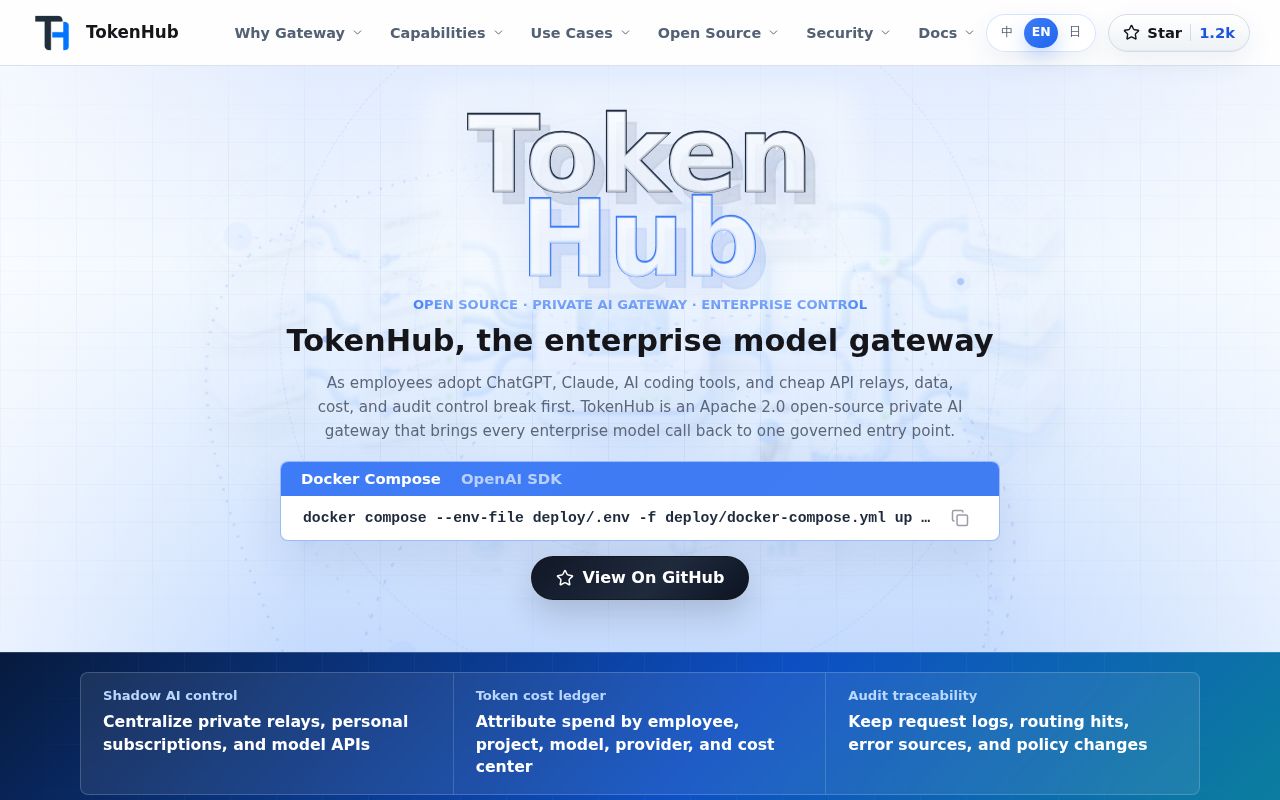 Screenshot of TokenHub (thinkinai-labs.github.io/tokenhome)