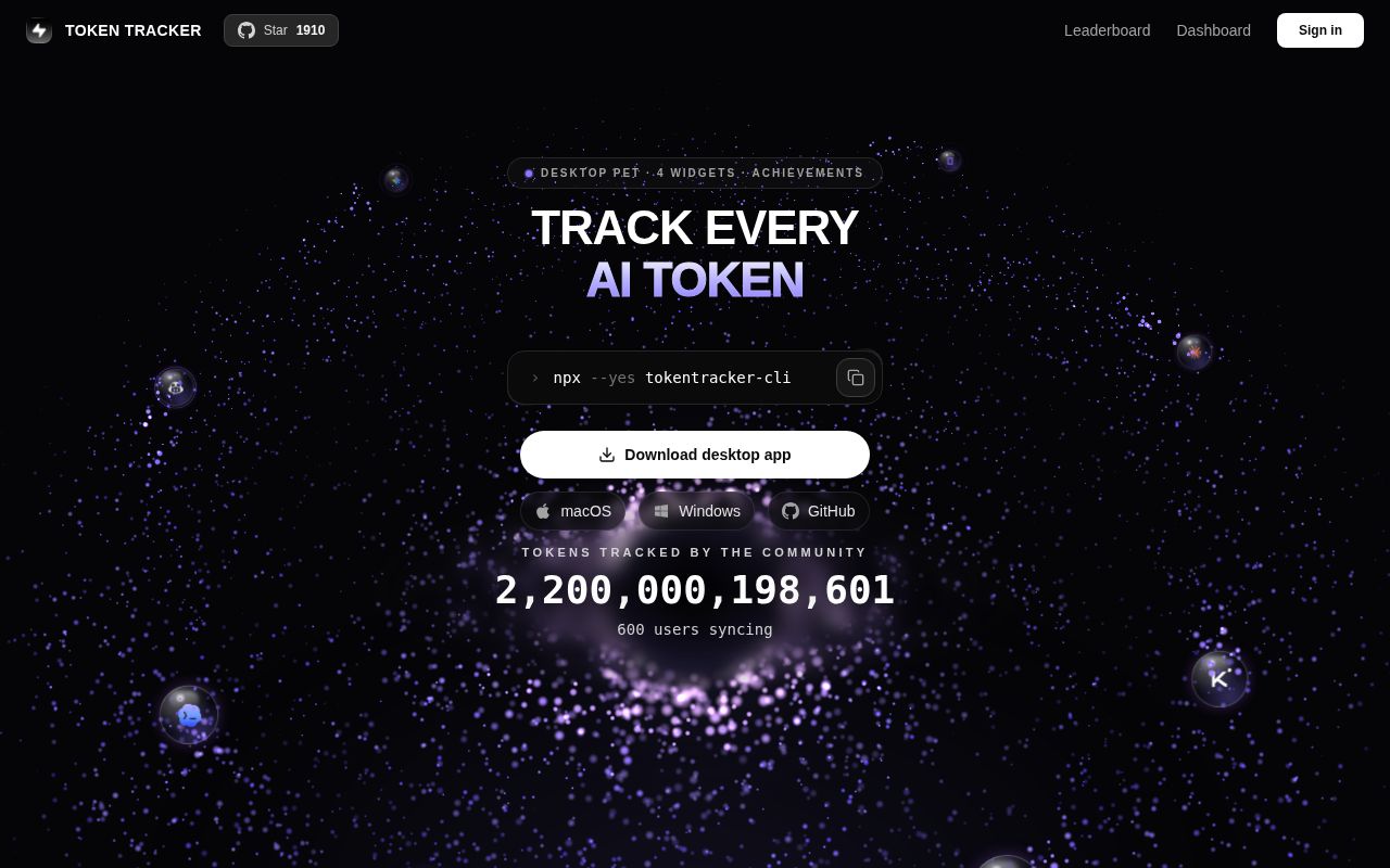 Screenshot of TokenTracker (www.tokentracker.cc)