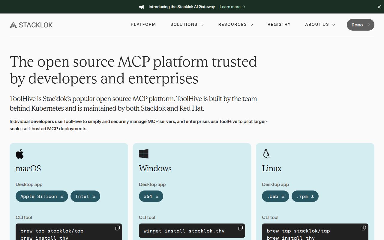 Screenshot of toolhive (stacklok.com/download)