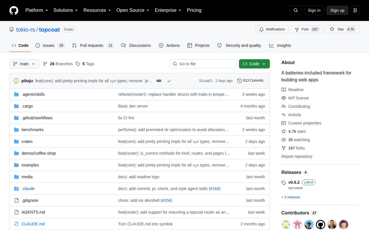 Screenshot of topcoat (github.com/tokio-rs/topcoat)