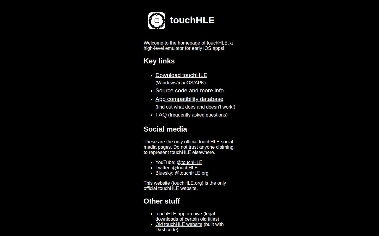 Screenshot of touchHLE (touchhle.org)