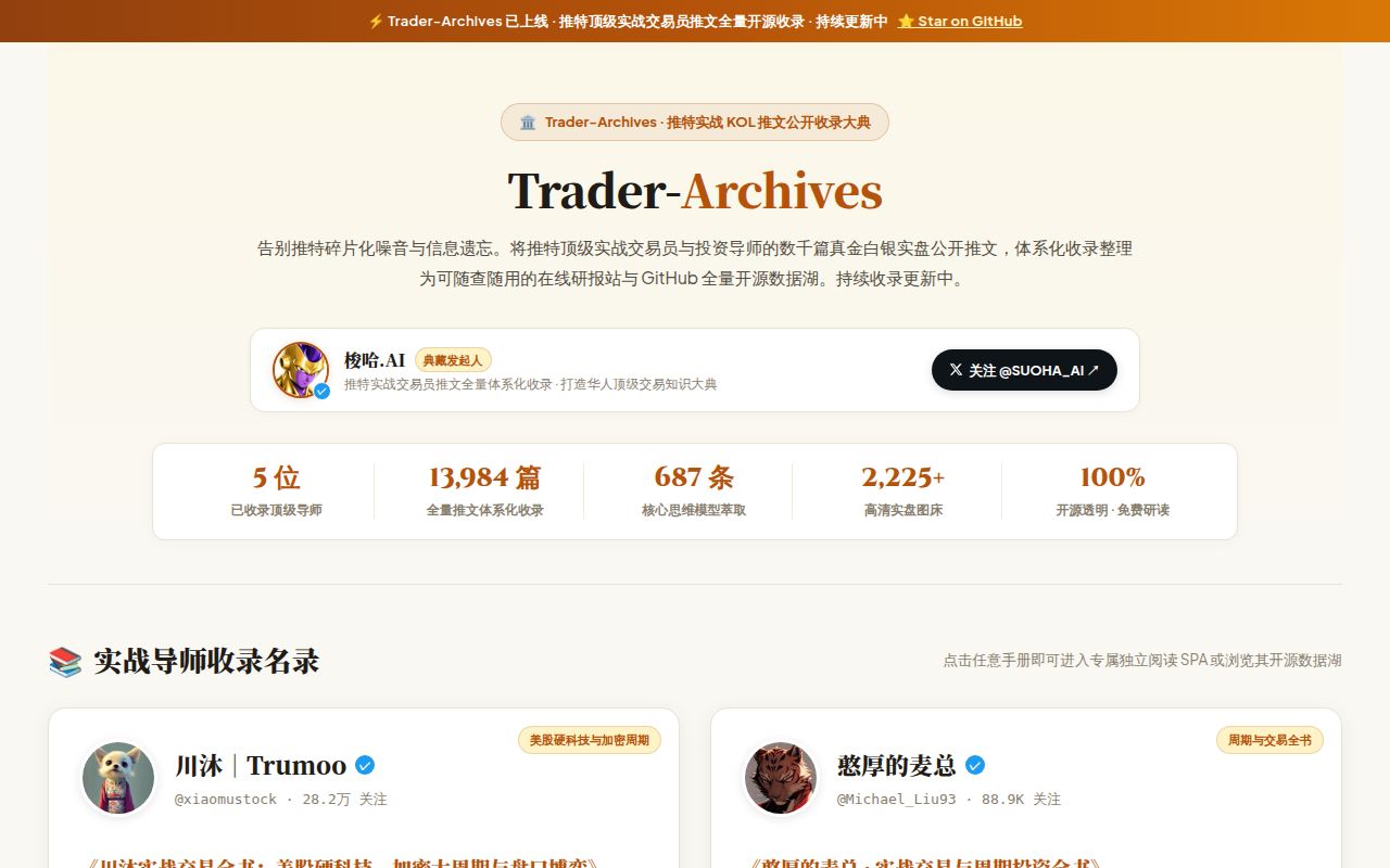 Screenshot of Trader-Archives (suoha888.github.io/Trader-Archives)