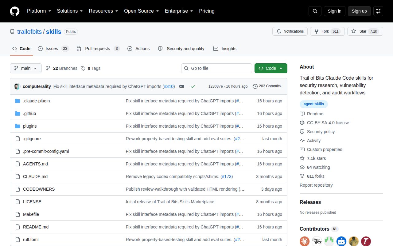 Screenshot of skills (github.com/trailofbits/skills)