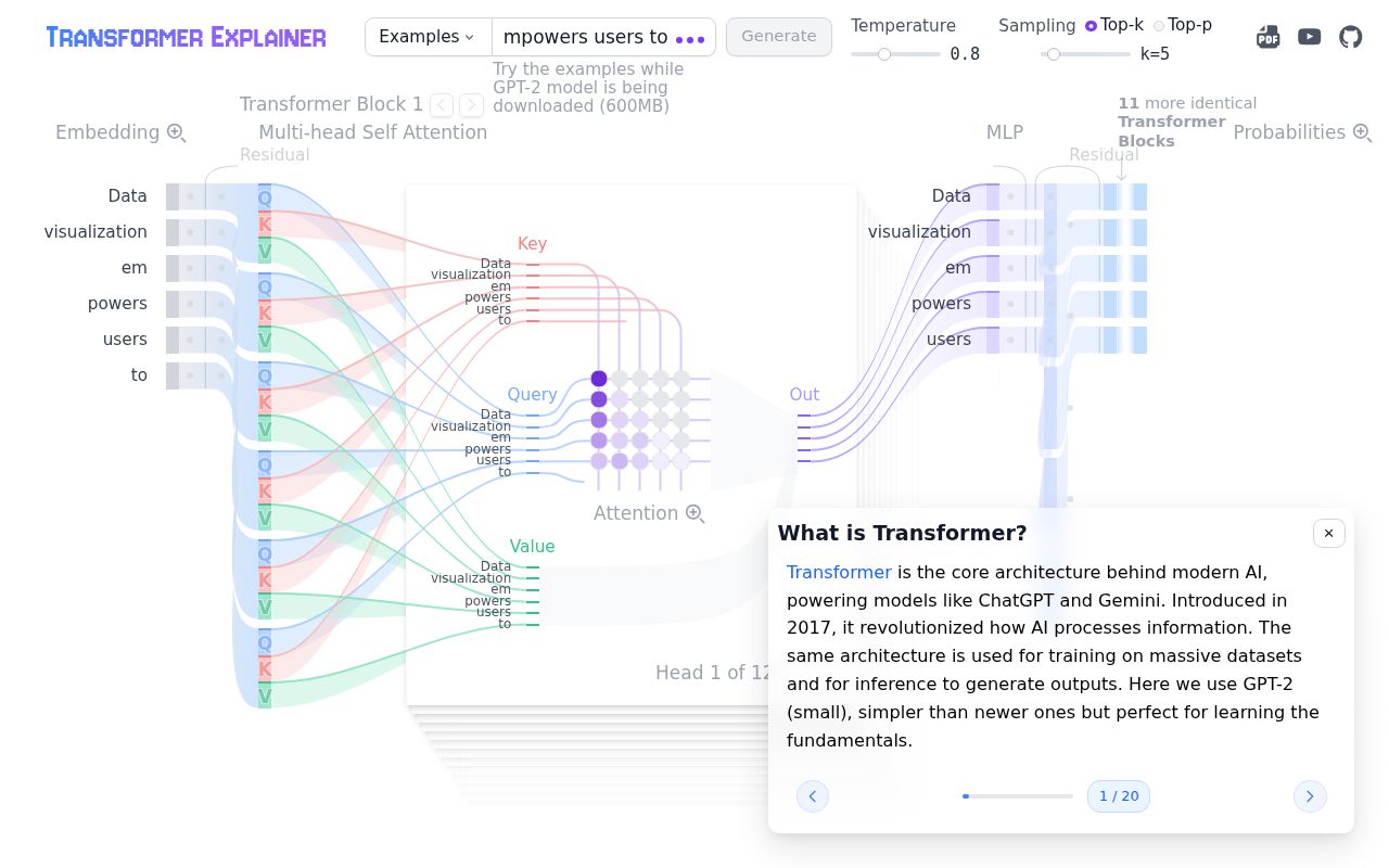 Screenshot of transformer-explainer (poloclub.github.io/transformer-explainer)