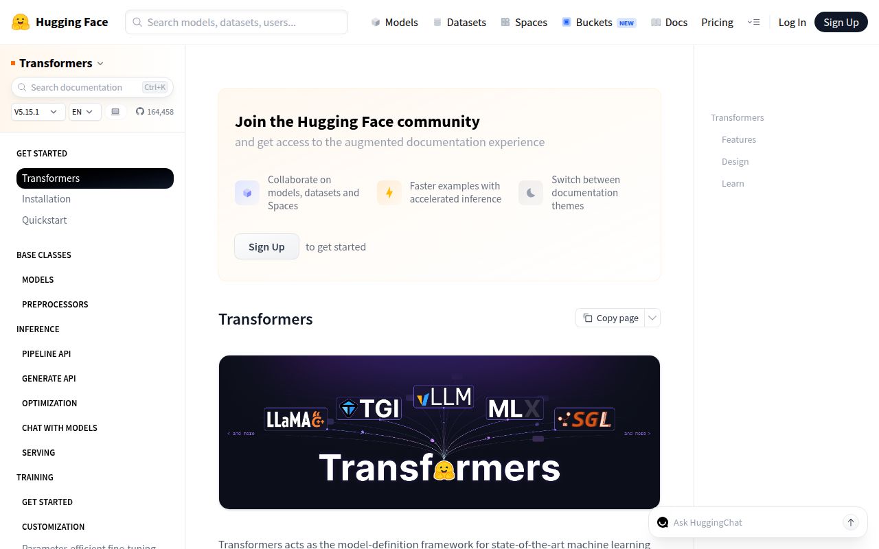 Screenshot of transformers (huggingface.co/transformers)