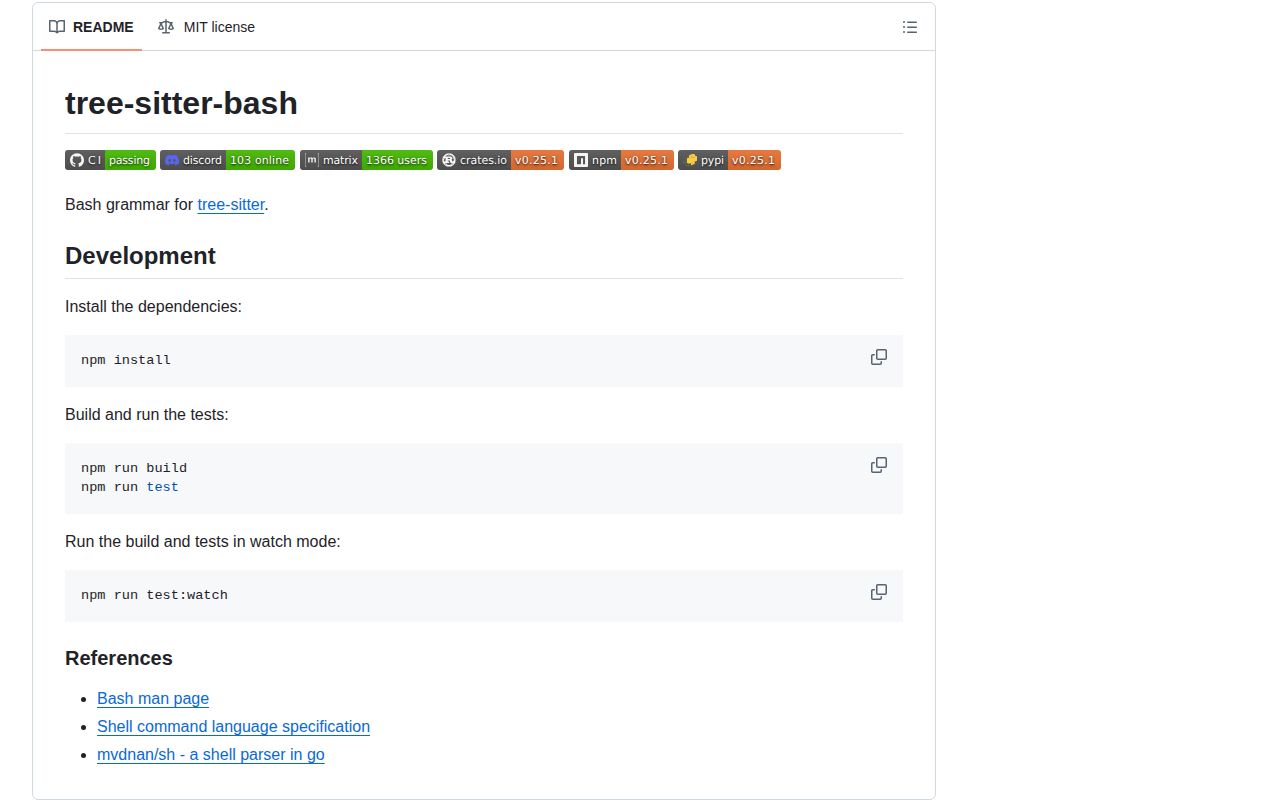 Screenshot of tree-sitter-bash documentation