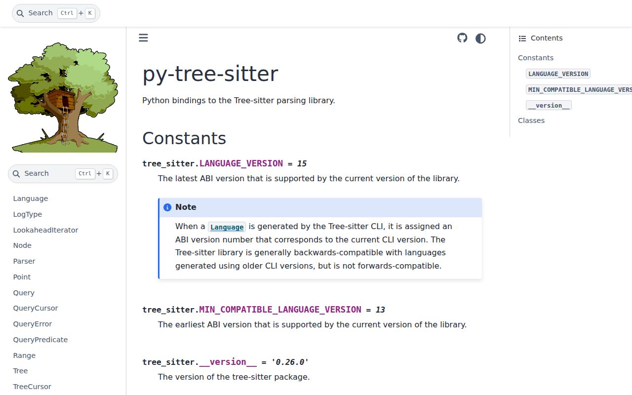 Screenshot of tree-sitter documentation
