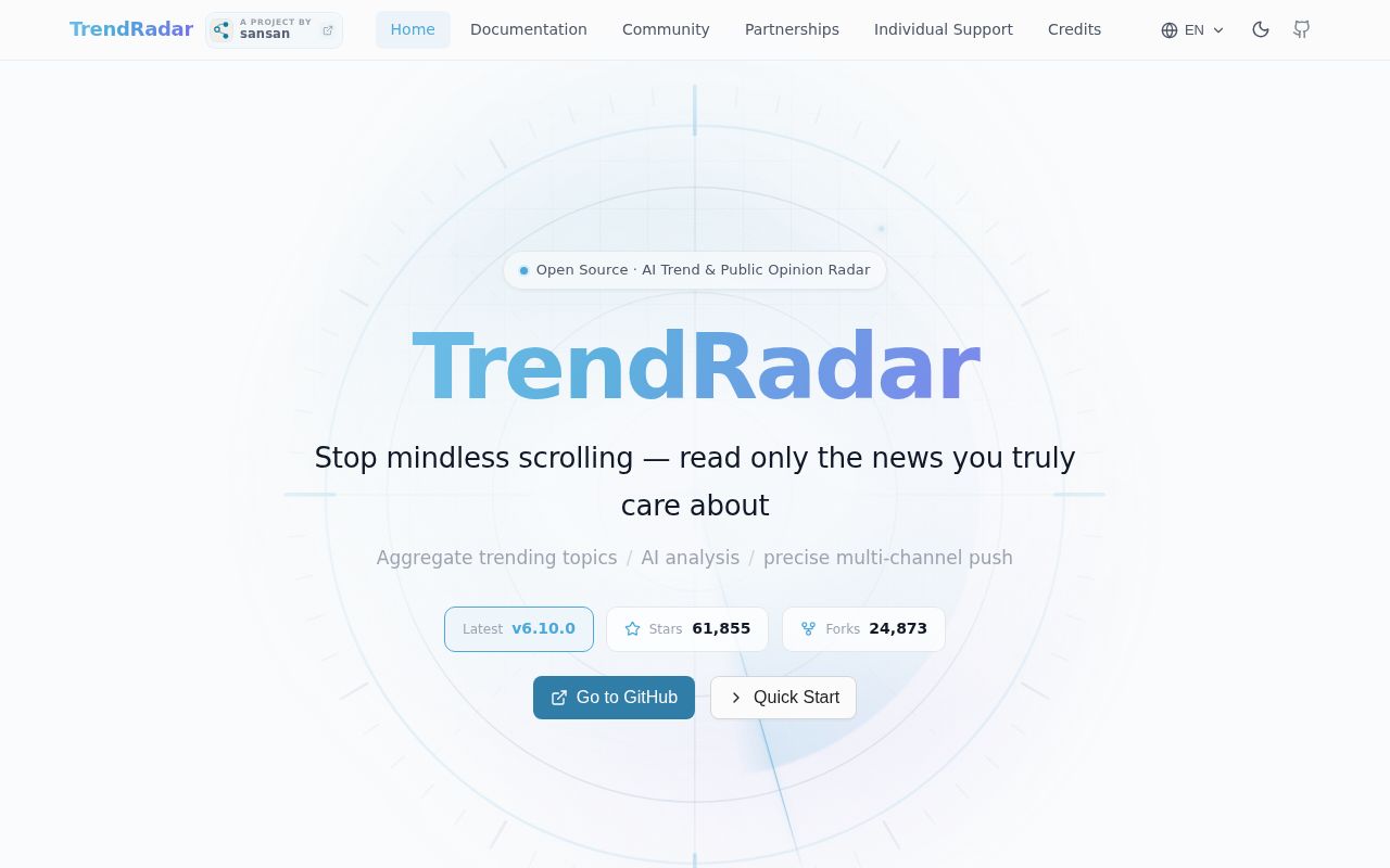 Screenshot of TrendRadar (trendradar.sandev.cc)