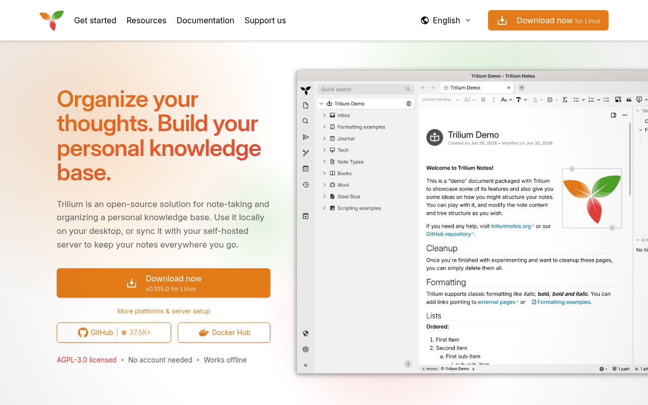 Screenshot of Trilium (triliumnotes.org)