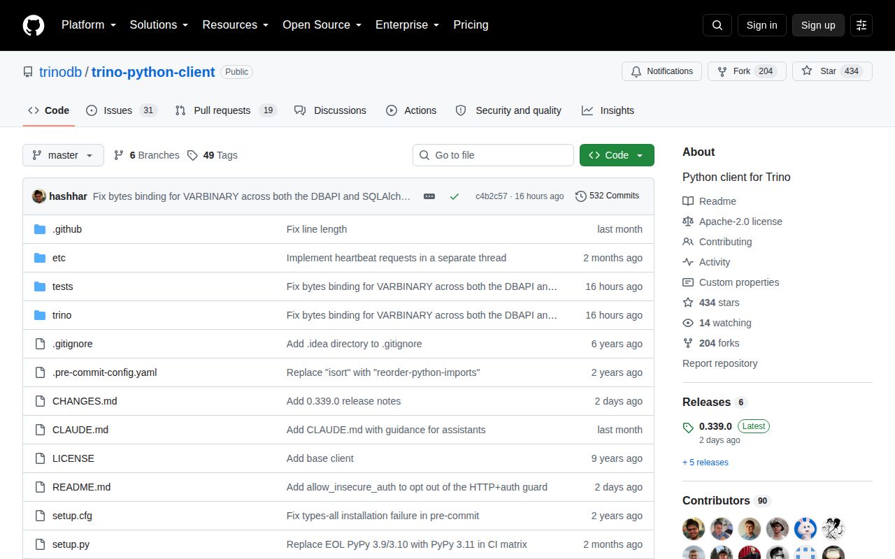 Screenshot of trino documentation