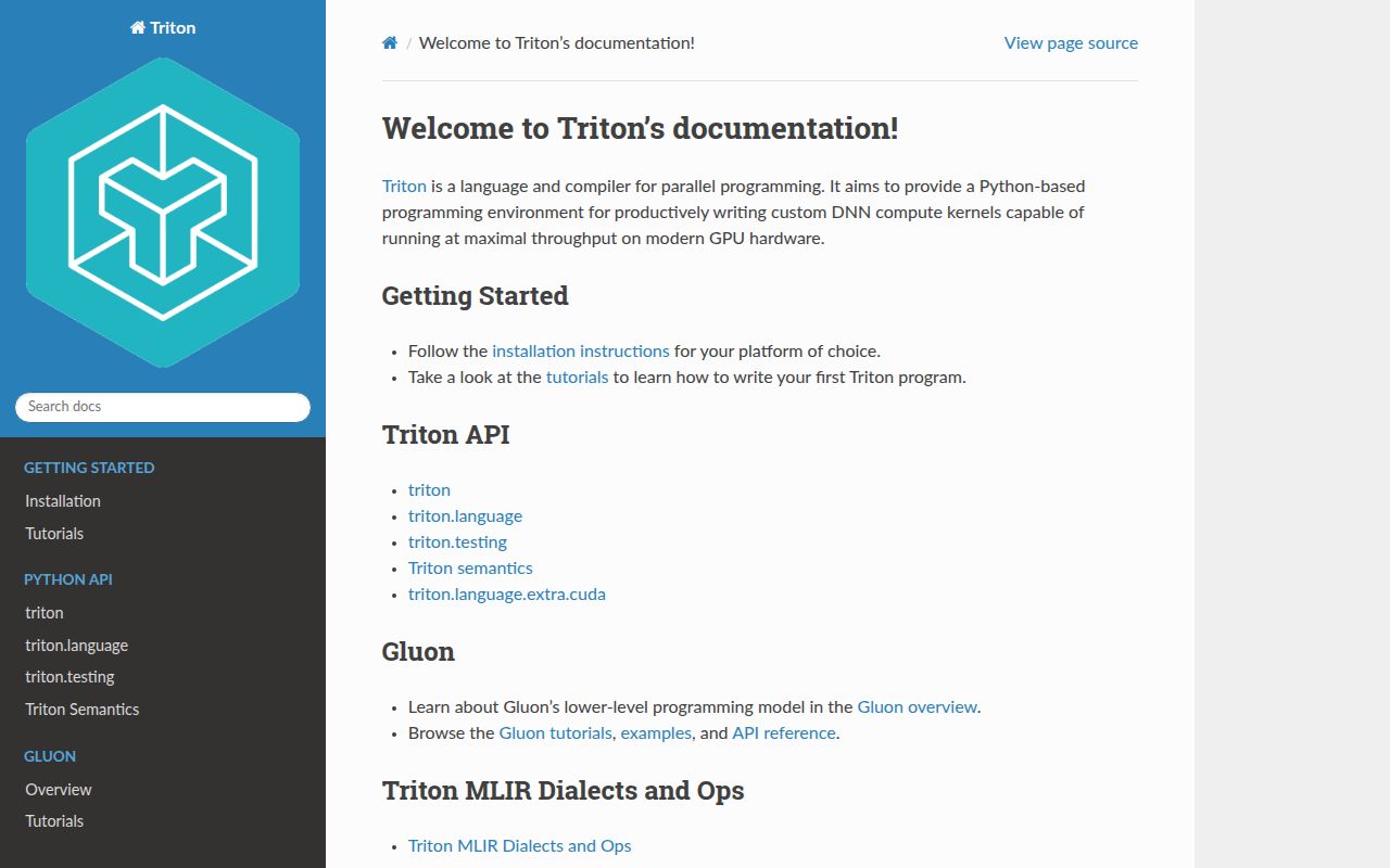Screenshot of triton (triton-lang.org)