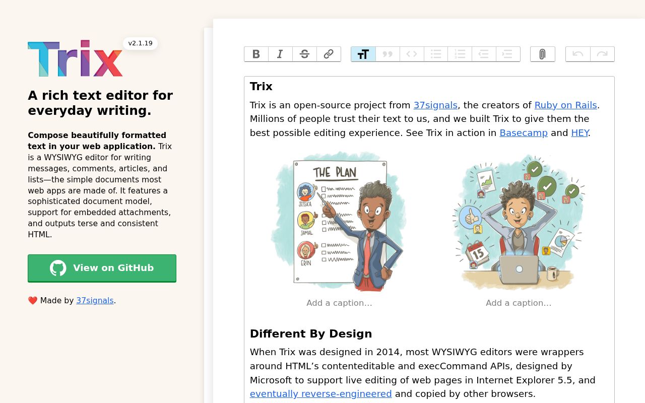Screenshot of trix (trix-editor.org)