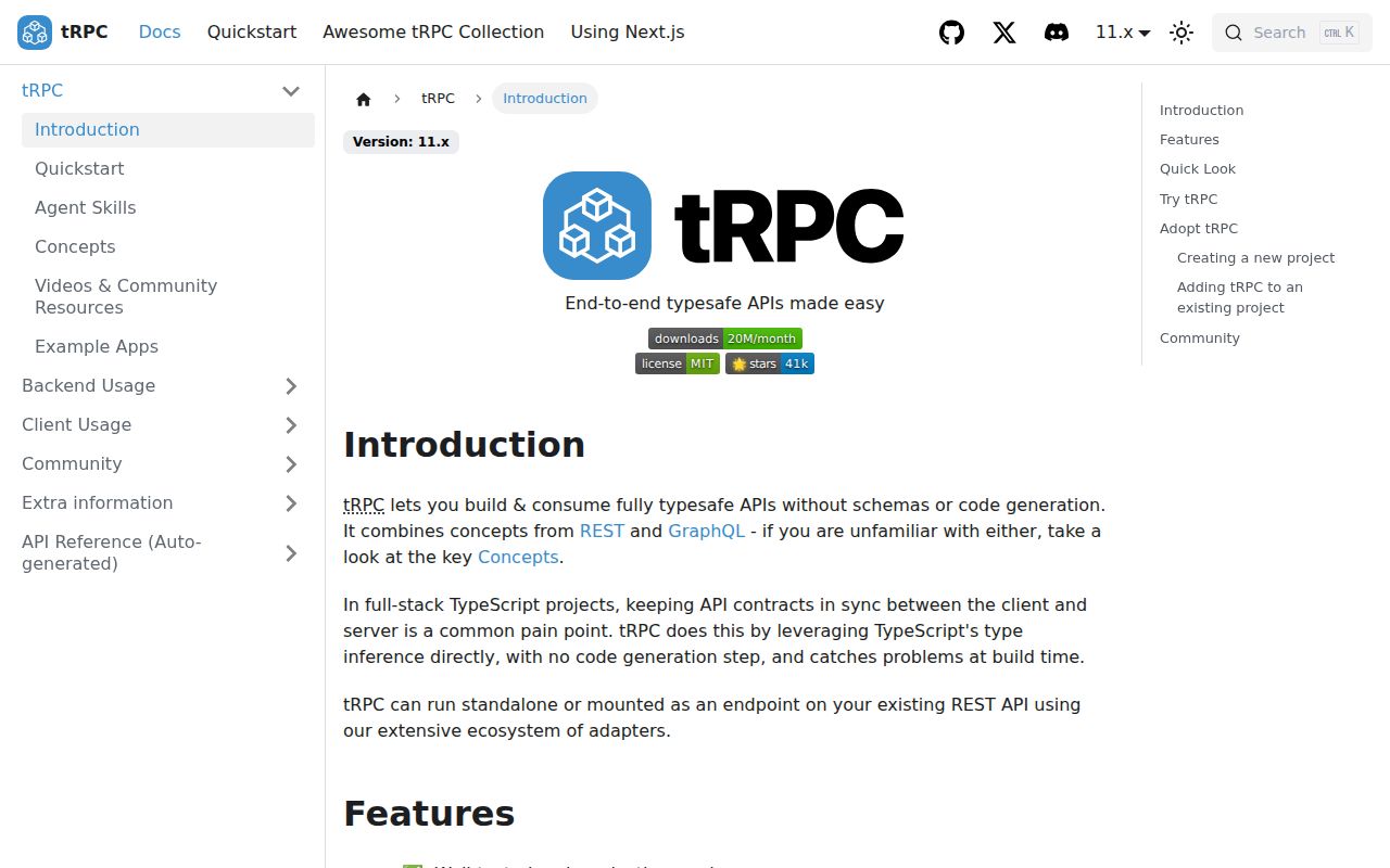 Screenshot of @trpc/server documentation