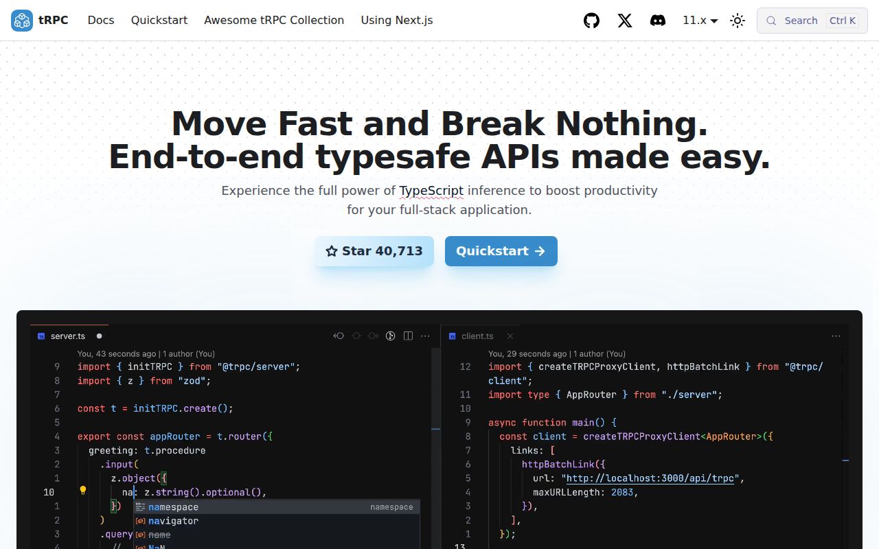Screenshot of trpc (tRPC.io)