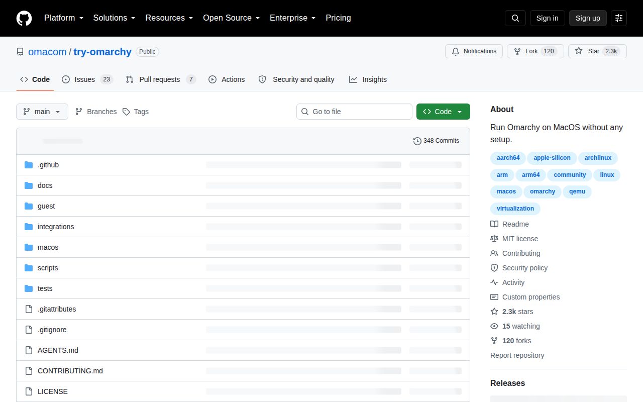 Screenshot of try-omarchy (github.com/omacom/try-omarchy)