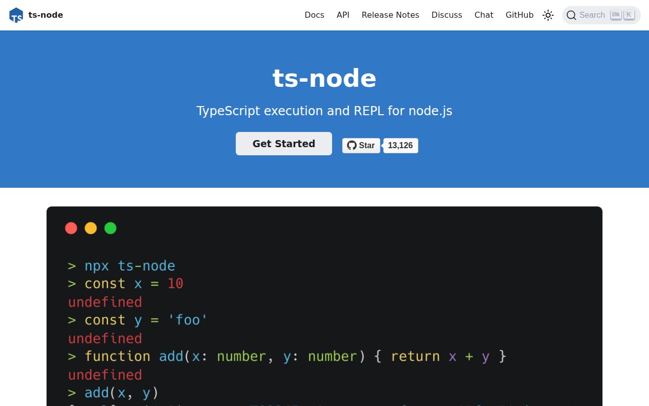 Screenshot of ts-node documentation