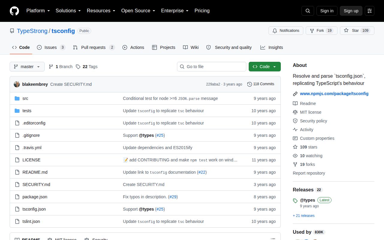 Screenshot of tsconfig documentation