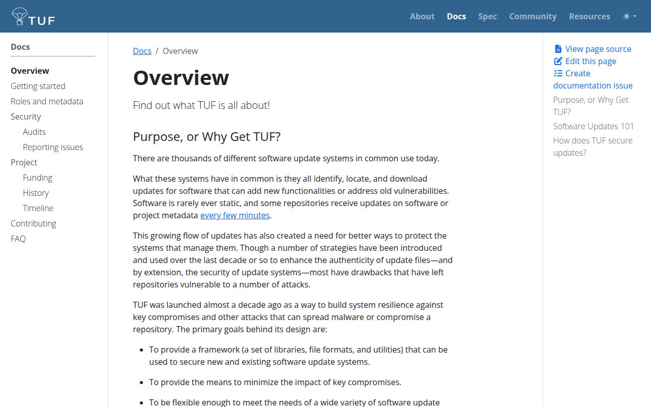 Screenshot of tuf-js documentation