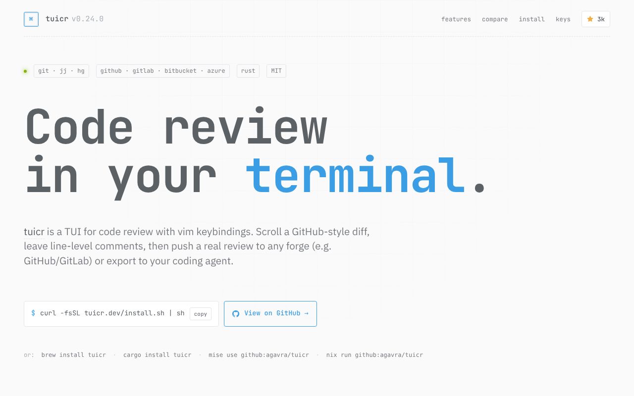 Screenshot of tuicr (tuicr.dev)