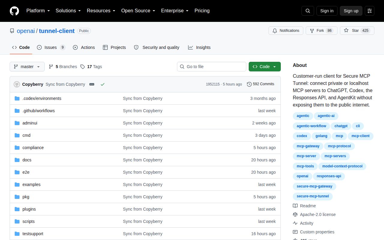 Screenshot of tunnel-client (github.com/openai/tunnel-client)