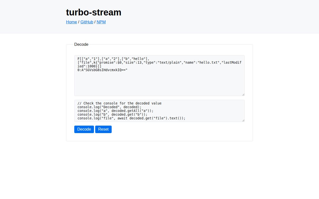 Screenshot of turbo-stream documentation