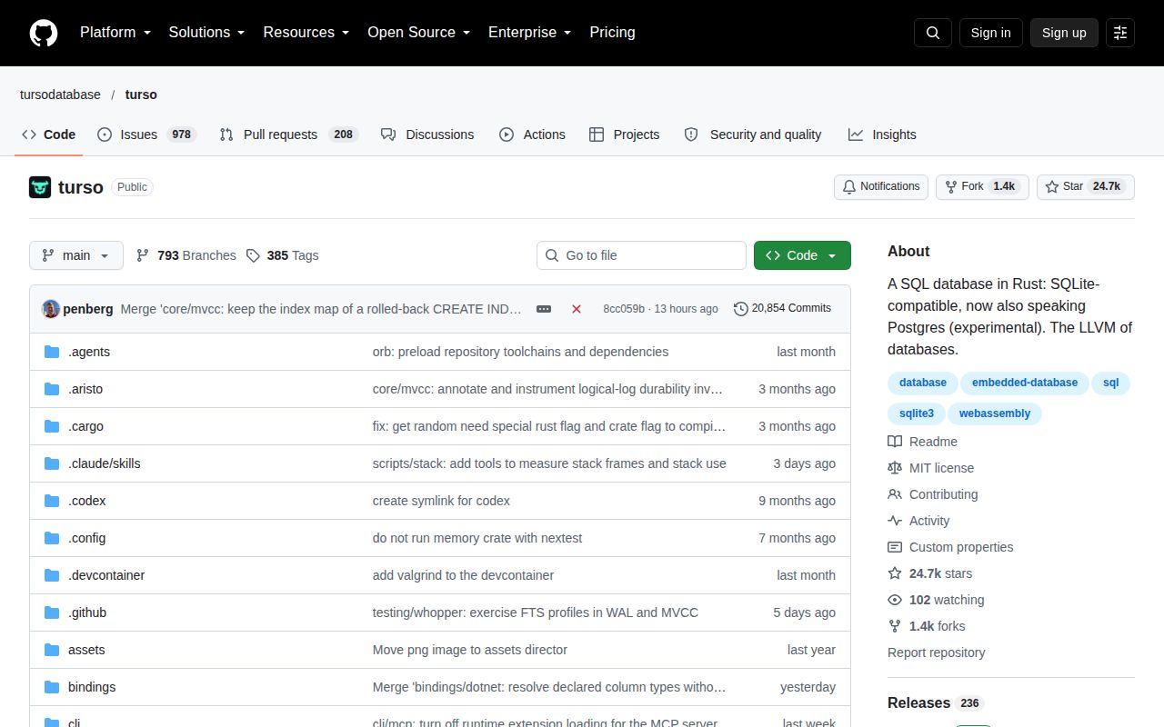 Screenshot of turso (github.com/tursodatabase/turso)