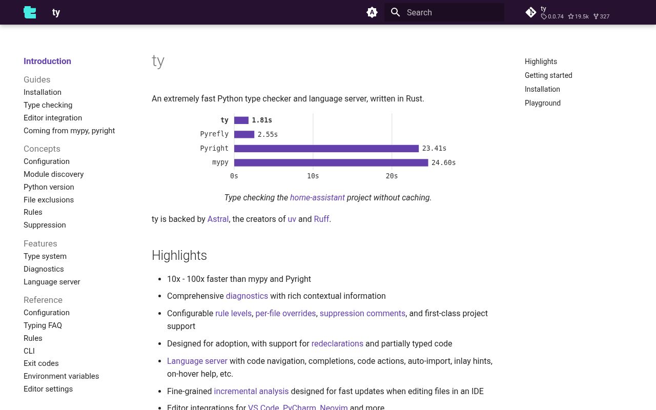 Screenshot of ty documentation