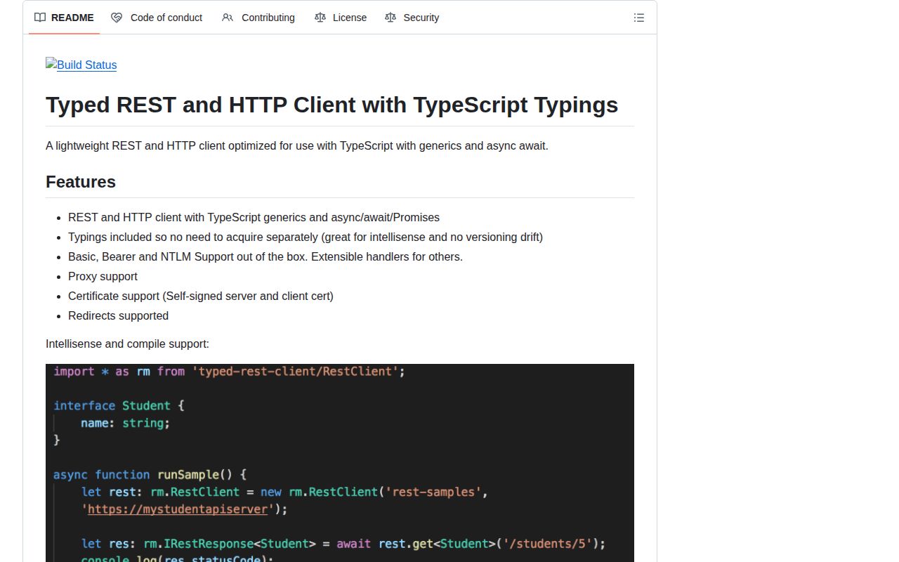 Screenshot of typed-rest-client documentation