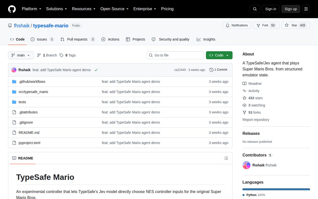 Screenshot of typesafe-mario (github.com/fhshaik/typesafe-mario)
