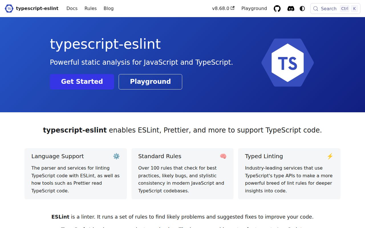 Screenshot of typescript-eslint documentation