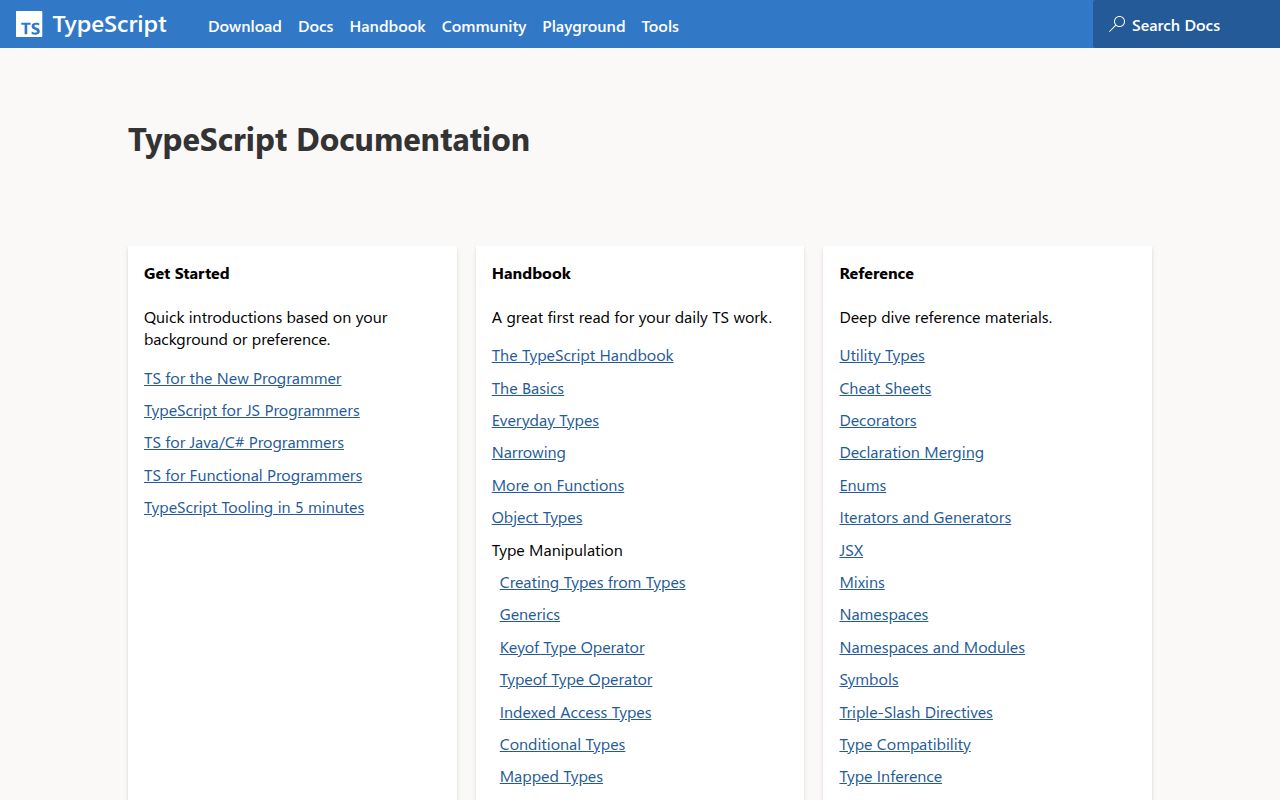 Screenshot of typescript documentation