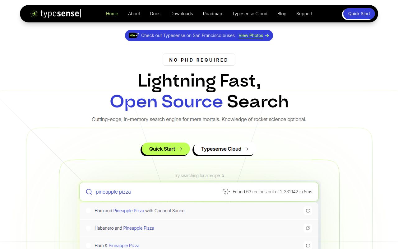 Screenshot of typesense (typesense.org)