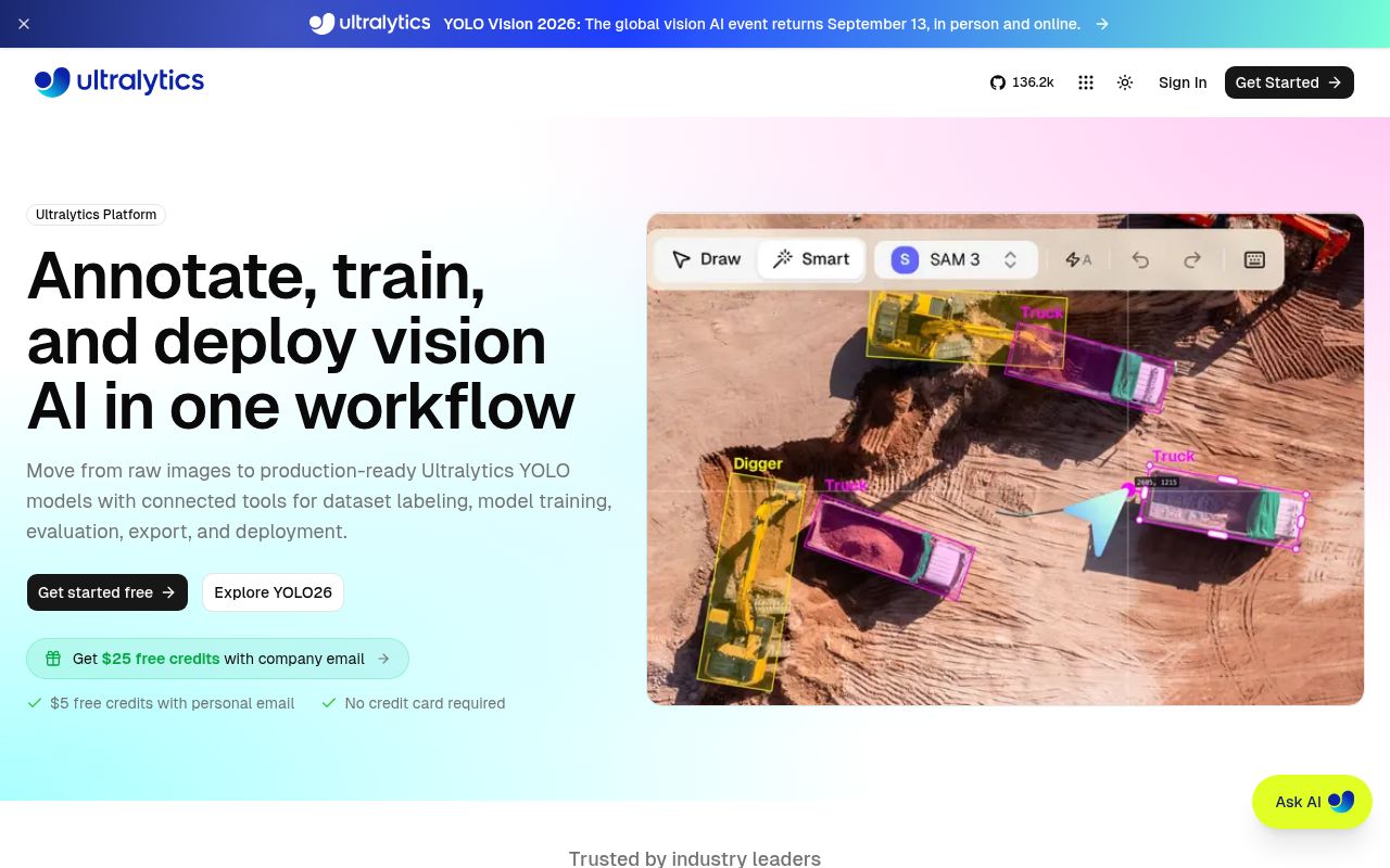 Screenshot of ultralytics (platform.ultralytics.com)