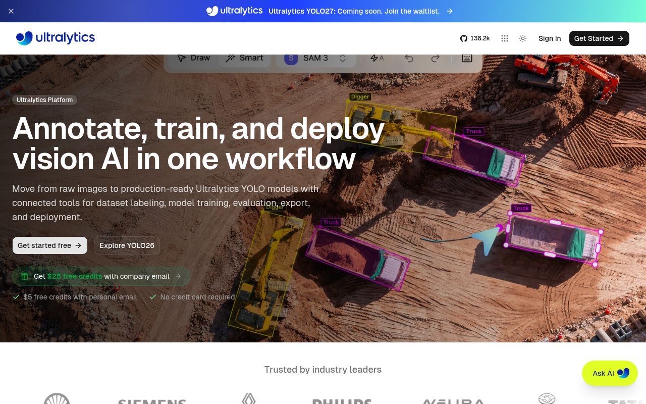 Screenshot of ultralytics (platform.ultralytics.com)