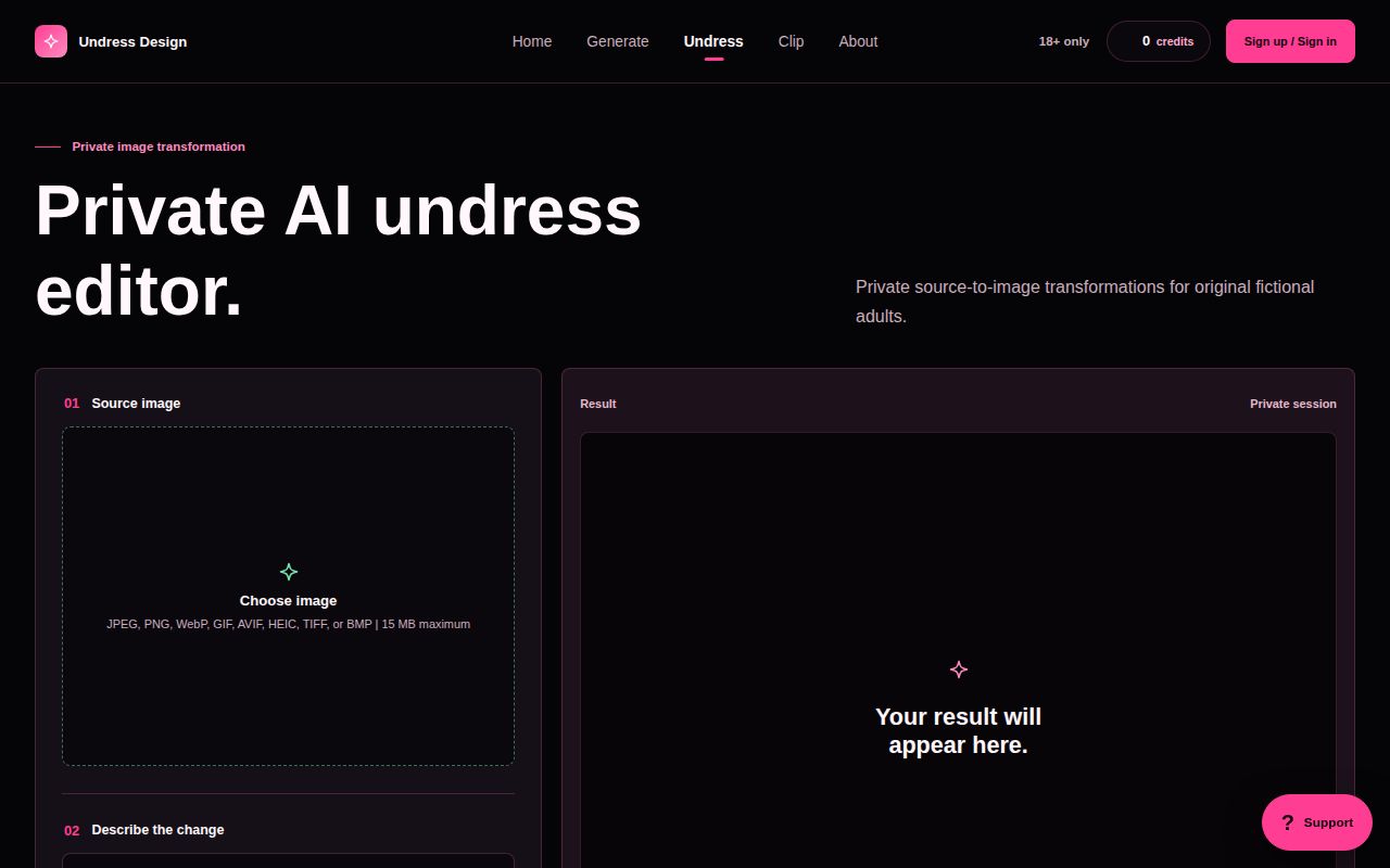 Screenshot of undress-service (undress.design/undress)