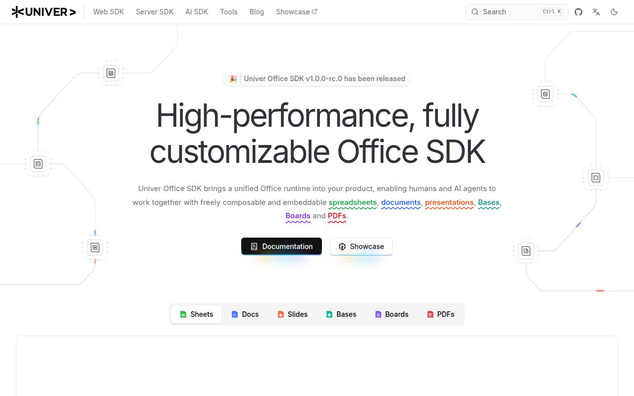 Screenshot of univer (docs.univer.ai)