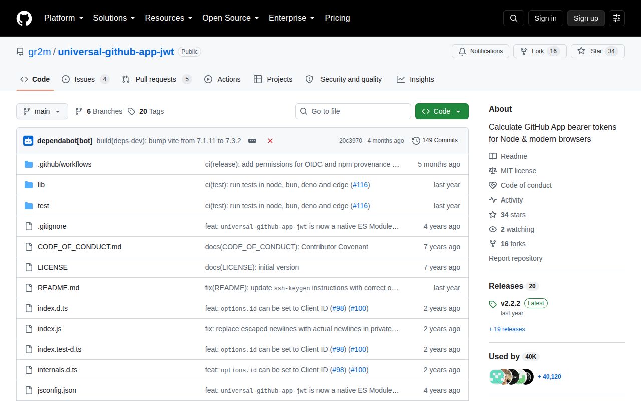 Screenshot of universal-github-app-jwt documentation