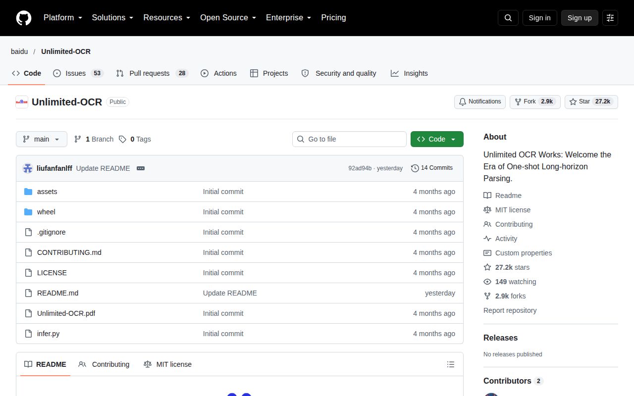 Screenshot of Unlimited-OCR (github.com/baidu/Unlimited-OCR)