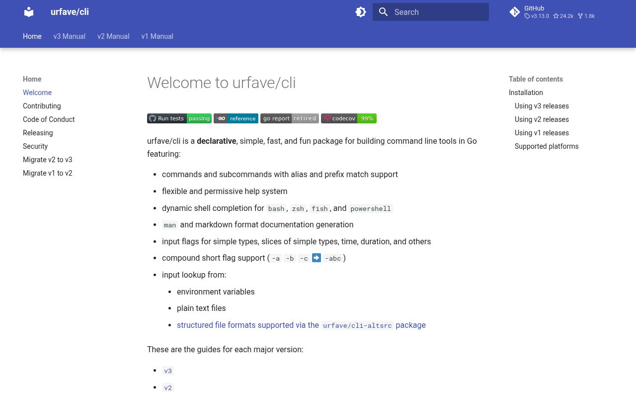 Screenshot of cli (cli.urfave.org)