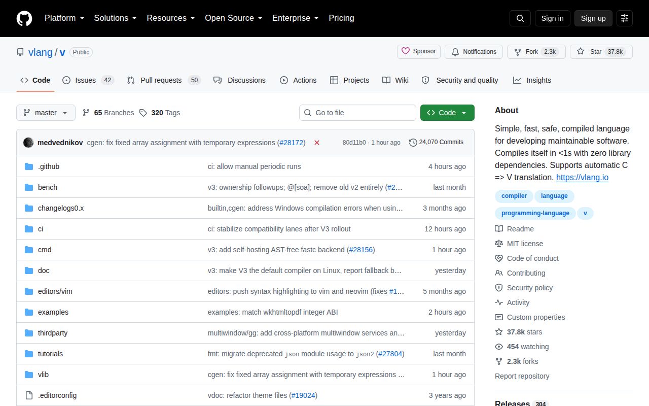 Screenshot of v (github.com/vlang/v)